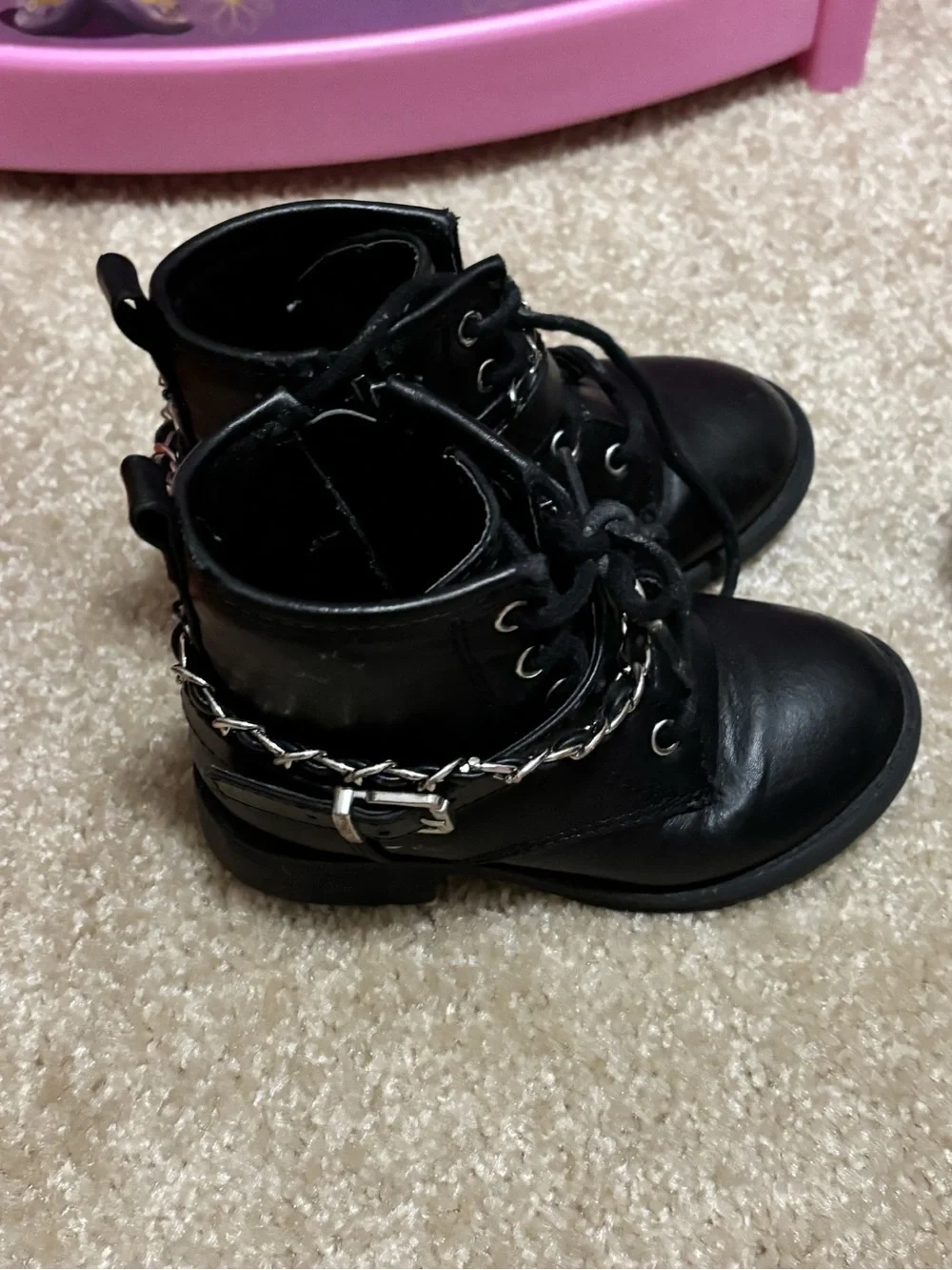 Black Chain-Accent Combat Boots
